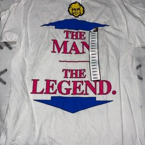 White Graphic Tee with Pink and Blue Accents